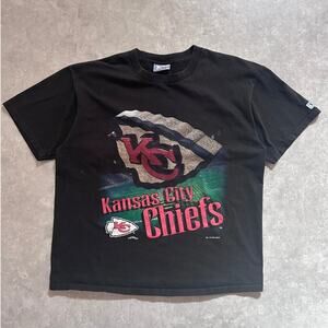 90s Vintage Kansas City Chiefs 3D Logo Black T Shirt Size XL